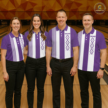 Load image into Gallery viewer, Purple &amp; White retro Argyle Flame bowling Women Polo, 1/4 Zip Shirts Custom bowling team jersey NQS11314