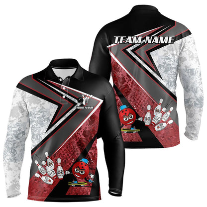 Funny Bowling ball and Pins Mens bowling shirt Custom Camo Bowling Team Jersey, gift for Bowler | Red NQS9604