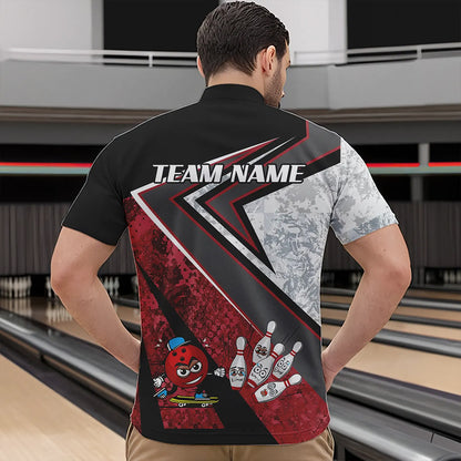 Funny Bowling ball and Pins Mens bowling shirt Custom Camo Bowling Team Jersey, gift for Bowler | Red NQS9604