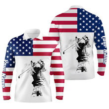 Load image into Gallery viewer, American flag patriotic white Mens golf polo custom name golf gift for men NQS5554