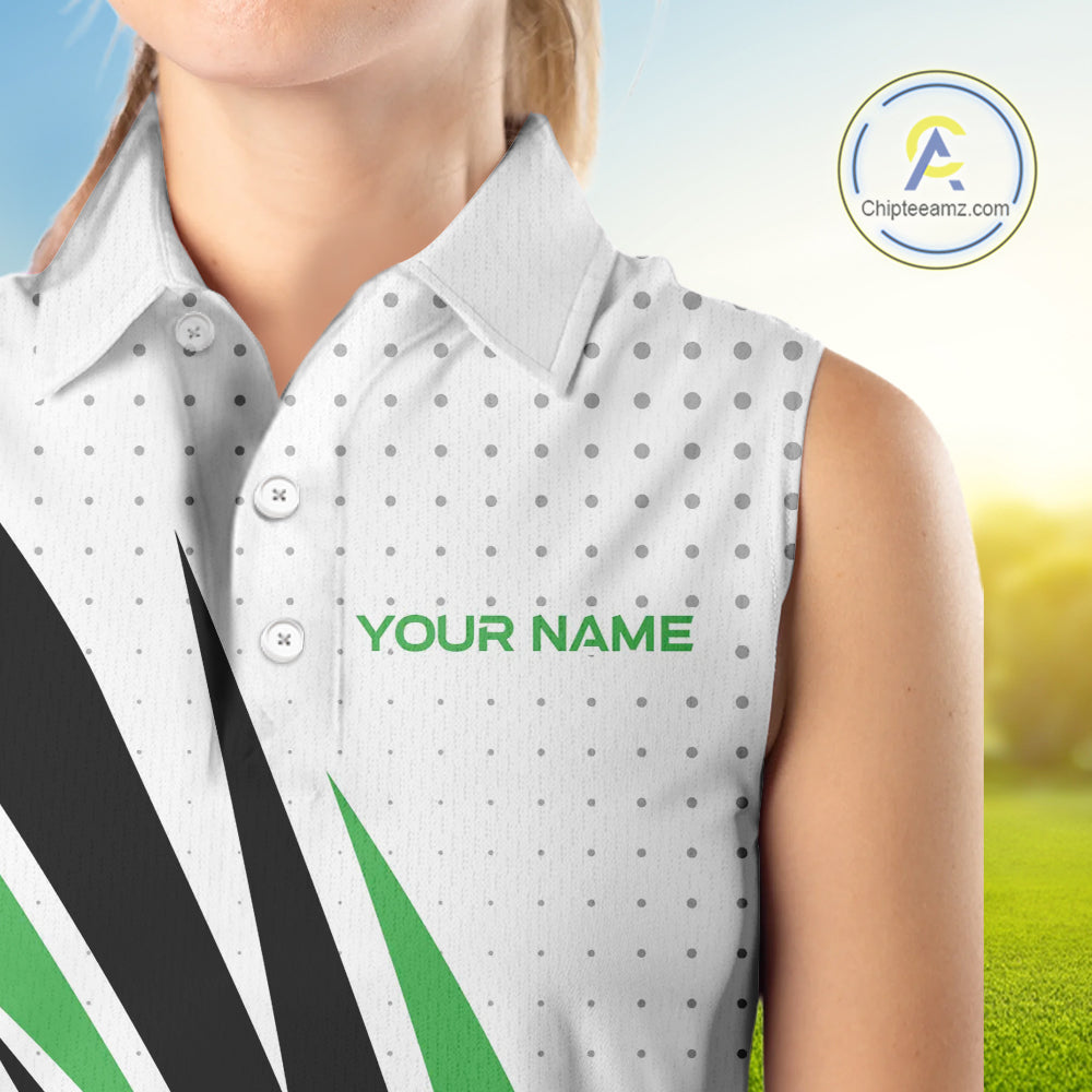 Black, White and Green Sleeveless Golf polo shirts For Women custom ladies golf top, unique golf gift NQS10010