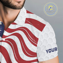 Load image into Gallery viewer, Red, White and Blue American Flag Men golf polo shirts custom men's patriotic golf apparel NQS10169