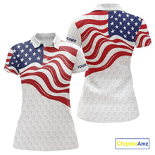 Load image into Gallery viewer, Red, White and Blue American Flag Women golf polo shirts custom women's patriotic golf apparel NQS10169