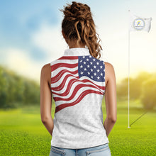 Load image into Gallery viewer, Red, White and Blue American Flag Women sleeveless polo shirt custom women's patriotic golf apparel NQS10169