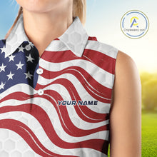 Load image into Gallery viewer, Red, White and Blue American Flag Women sleeveless polo shirt custom women's patriotic golf apparel NQS10169