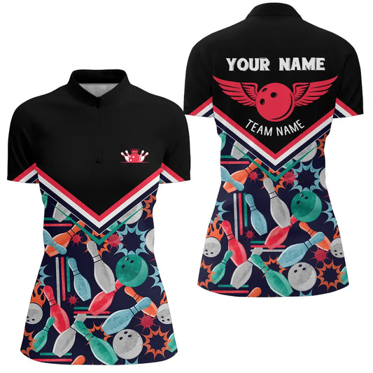 Custom bowling shirt for women – personalized team jersey front view