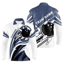 Load image into Gallery viewer, Blue and white Mens bowling shirts Custom Bowling Team League Jerseys, mens bowling outfits NQS8547