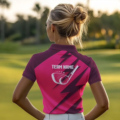 Women golf polo shirts pink lightning custom name and team name golf shirt, golfing gifts NQS9428