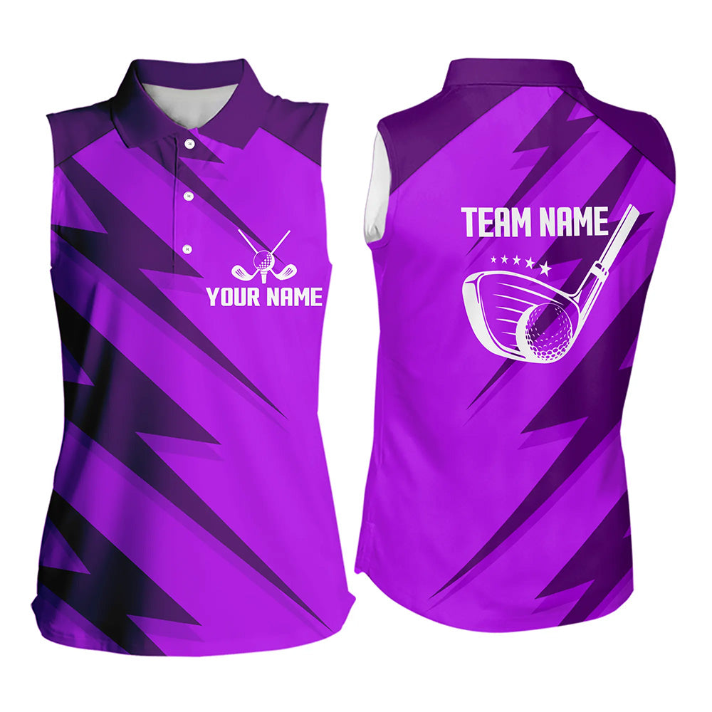 Women sleeveless polo shirt purple lightning custom name and team name golf shirt, golfing gifts NQS9429