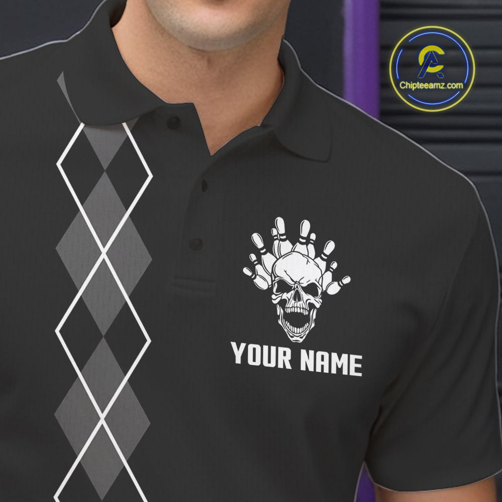 Custom Black and White argyle American Flag Skull retro Mens Bowling Shirts patriotic Team Jerseys NQS11131