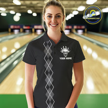 Load image into Gallery viewer, Custom Black and White argyle American Flag Skull retro Womens Bowling Shirts patriotic Team Jerseys NQS11131