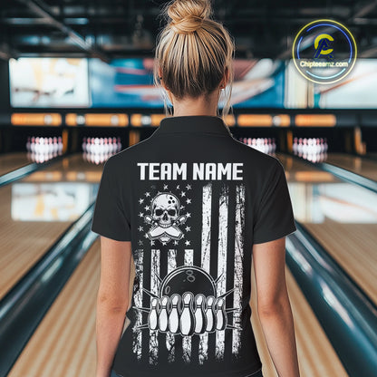 Custom Black and White argyle American Flag Skull retro Womens Bowling Shirts patriotic Team Jerseys NQS11131