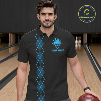 Custom Black and Blue argyle American Flag Skull retro Mens Bowling Shirts patriotic Team Jerseys NQS11132