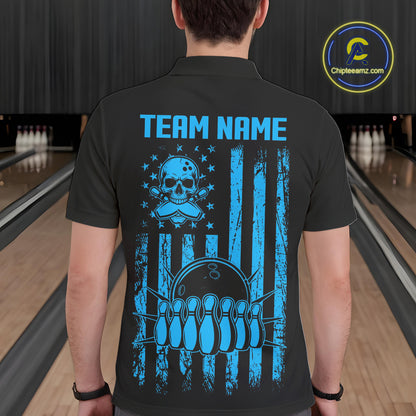 Custom Black and Blue argyle American Flag Skull retro Mens Bowling Shirts patriotic Team Jerseys NQS11132