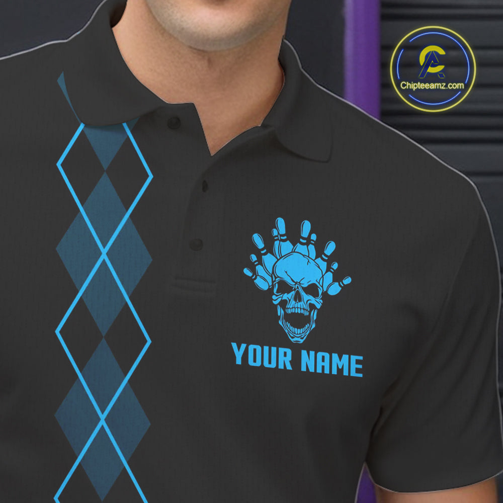 Custom Black and Blue argyle American Flag Skull retro Mens Bowling Shirts patriotic Team Jerseys NQS11132