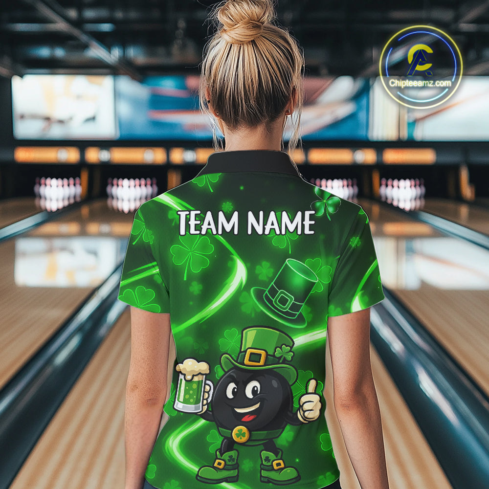 Green shamrock pattern Funny Bowling Shirts For Women Custom St Patrick Day Lucky Team Bowling Jersey NQS11133