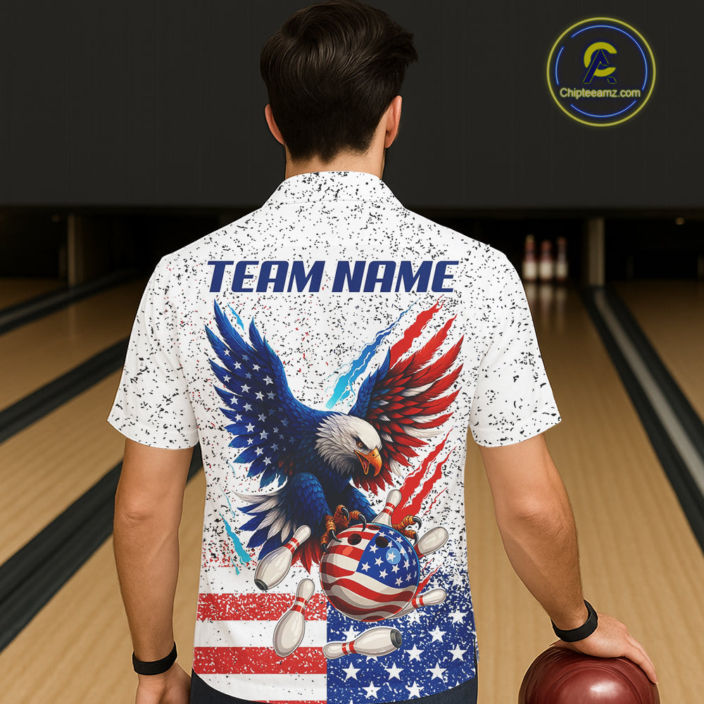 Grunge American Flag Eagle Bowling Hawaiian Shirt Custom patriotic Team Bowling jersey NQS11327