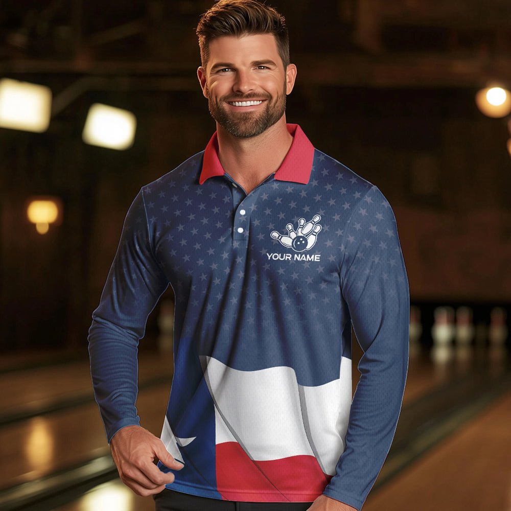 Men's bowling Polo, Quarter Zip shirts Custom name Texas flag vintage Bowling Team Bowlers Jerseys NQS9768