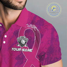 Load image into Gallery viewer, Pink Ribbons pattern Mens golf polo shirts custom men's breast cancer awareness polo shirts NQS10319