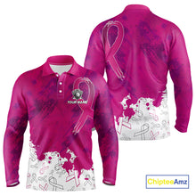 Load image into Gallery viewer, Pink Ribbons pattern Mens golf polo shirts custom men's breast cancer awareness polo shirts NQS10319