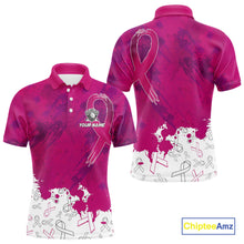 Load image into Gallery viewer, Pink Ribbons pattern Mens golf polo shirts custom men's breast cancer awareness polo shirts NQS10319