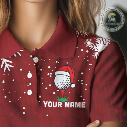 Red Christmas Golf Ball snowflake Women's Golf Polo shirts Custom Xmas Team Golf Outfits NQS10950