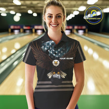 Load image into Gallery viewer, Eagle US Flag Black retro Bowling Shirts For Women Custom patriotic vintage Bowling Team Outfits NQS11141