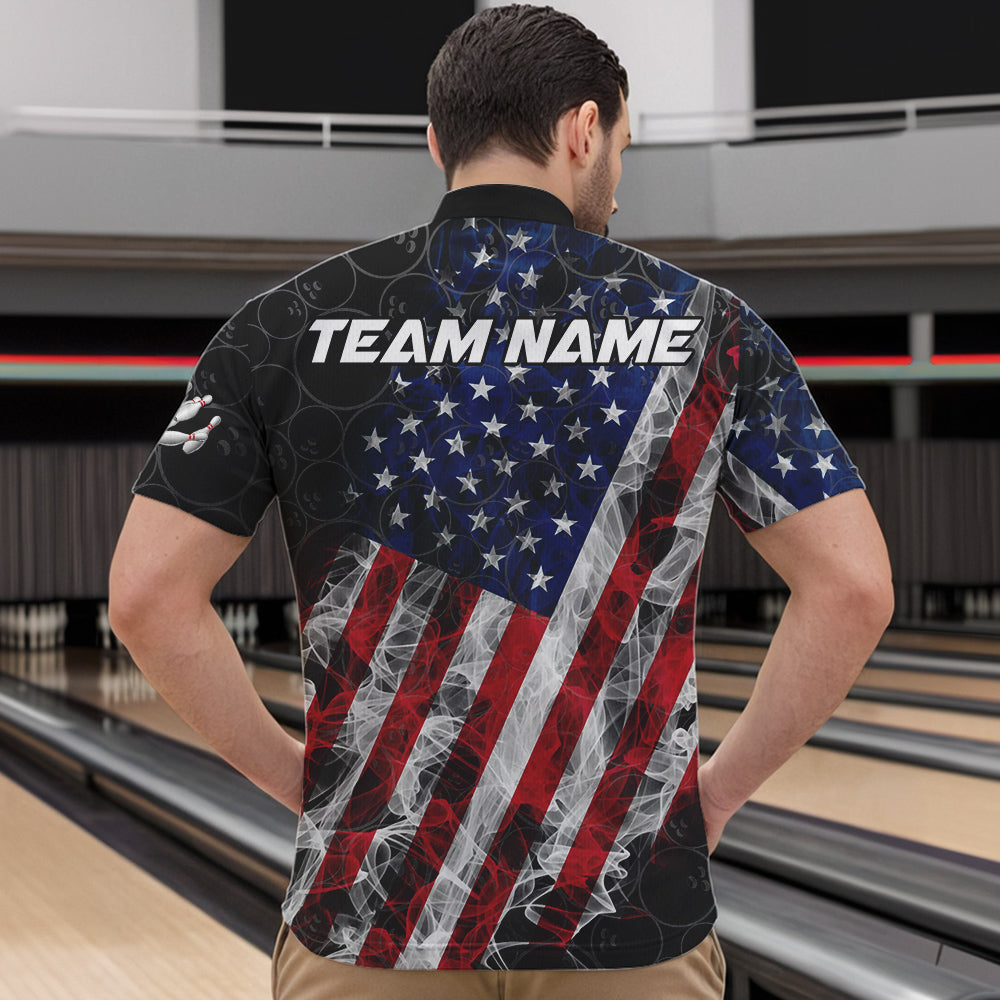 Smoke American Flag Black Bowling Camo shirts for men Custom patriotic Team bowling jersey NQS9779