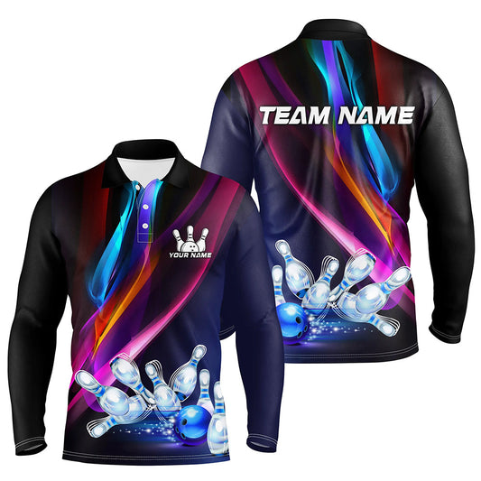 Colorful Lights Bowling Team jerseys Custom Bowling Polo, Quarter Zip Shirt For Men, gift for bowlers NQS7939
