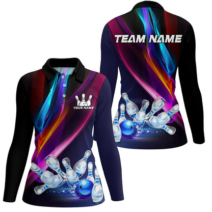 Colorful Lights Bowling Team jersey Custom Bowling Polo, Quarter Zip Shirt For Women, gift for bowlers NQS7939