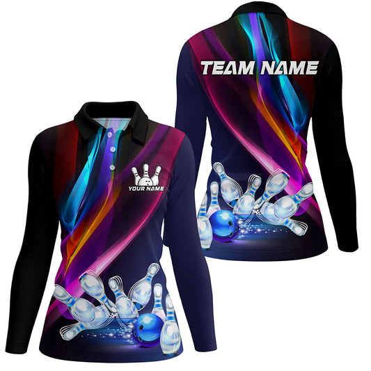 Colorful Lights Bowling Team jersey Custom Bowling Polo, Quarter Zip Shirt For Women, gift for bowlers NQS7939