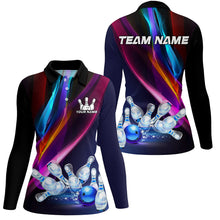 Load image into Gallery viewer, Colorful Lights Bowling Team jersey Custom Bowling Polo, Quarter Zip Shirt For Women, gift for bowlers NQS7939