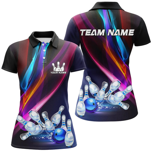 Colorful Lights Bowling Team jersey Custom Bowling Polo, Quarter Zip Shirt For Women, gift for bowlers NQS7939