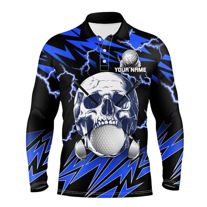 Blue lightning thunder golf skull Mens golf polo shirts custom mens golf attire, cool golf gifts NQS8131