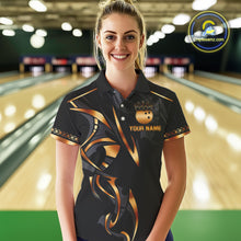 Load image into Gallery viewer, Black and Orange crown Bowling ball Polo, Quarter Zip Shirts for Women Custom Bowling Team jerseys NQS10538