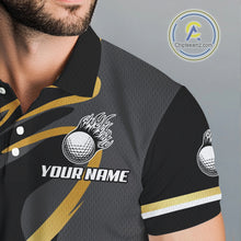 Load image into Gallery viewer, Black and Gold Crown Golf ball Men's golf polo shirts custom team golf tops for men NQS10757