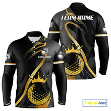 Load image into Gallery viewer, Black and Gold Crown Golf ball Men's golf polo shirts custom team golf tops for men NQS10757