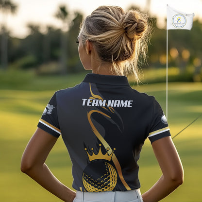 Black and Gold Crown Golf ball Women's golf polo shirts custom team golf tops for ladies NQS10757