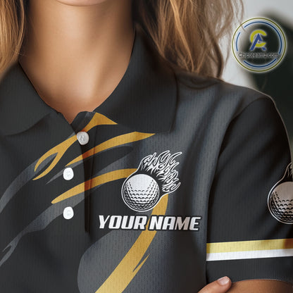 Black and Gold Crown Golf ball Women's golf polo shirts custom team golf tops for ladies NQS10757