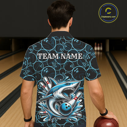 Black and Blue Camo Shark Bowling Hawaiian Shirt Custom Team Shark Bowling jerseys NQS11338