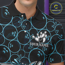Load image into Gallery viewer, Black and Blue Camo Shark Bowling Polo, Quarter Zip Shirt For Men Custom Team Shark Bowling jerseys NQS11338