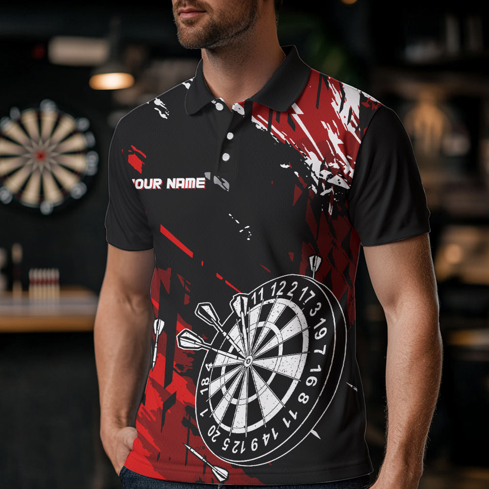 Retro Black Red Pattern Custom Darts Polo, Quarter-Zip Shirts For For Men Dart Team Jerseys NQS9456