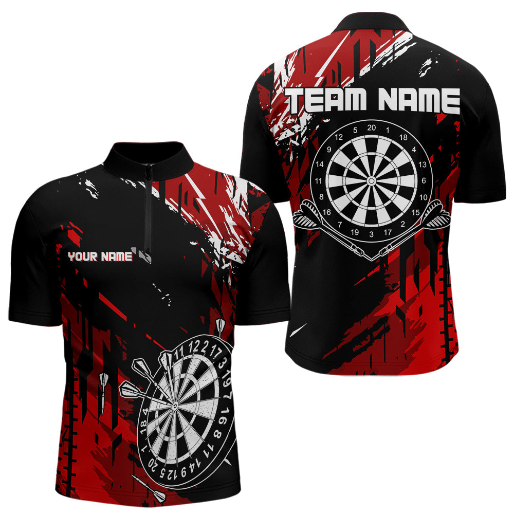 Retro Black Red Pattern Custom Darts Polo, Quarter-Zip Shirts For For Men Dart Team Jerseys NQS9456