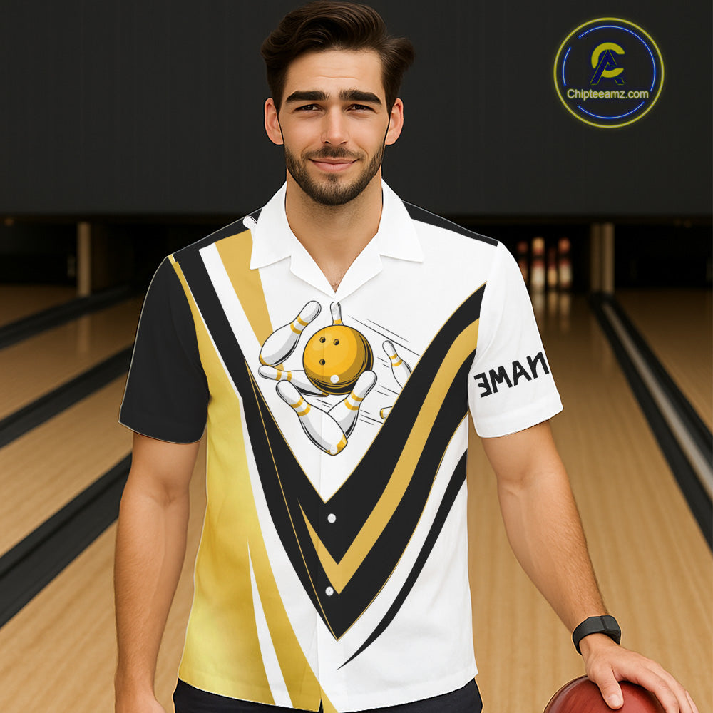 Custom Funny Bowling Hawaiian Shirts I'm not swearing, I'm using my bowling words Gold bowl shirts NQS11548
