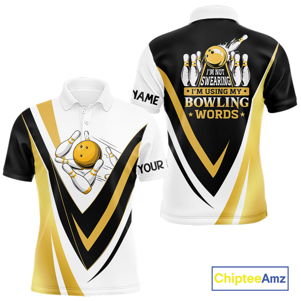 Custom Funny Bowling shirts for men I'm not swearing, I'm using my bowling words Gold bowl shirts NQS11548