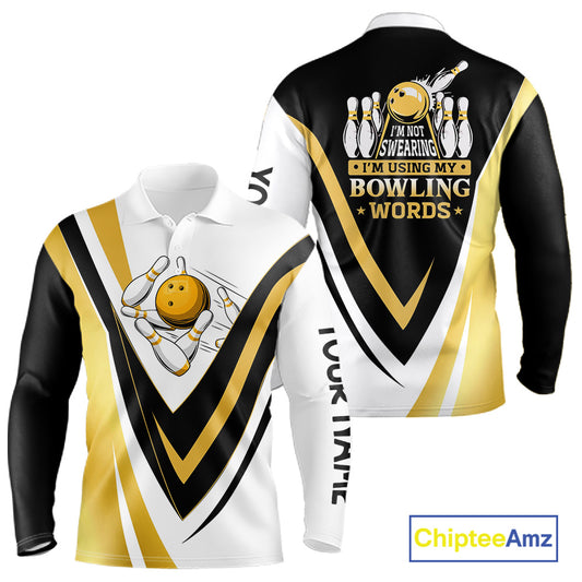 Custom Funny Bowling shirts for men I'm not swearing, I'm using my bowling words Gold bowl shirts NQS11548