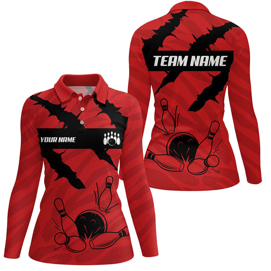 Black and red camo Women bowling Polo, Quarter Zip shirts Custom Team Bowling Jersey, gift for bowlers NQS7703