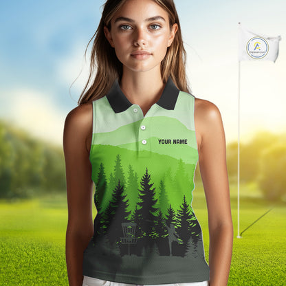 Green pattern forest Womens sleeveless polo shirt Custom team disc golf jerseys for ladies NQS10027