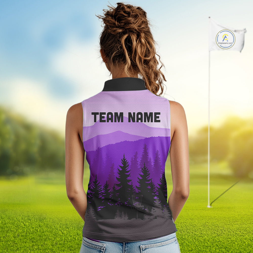 Purple pattern forest Womens sleeveless polo shirt Custom team disc golf jerseys for ladies NQS10028