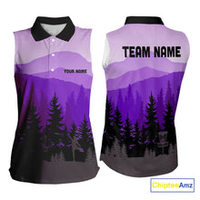 Load image into Gallery viewer, Purple pattern forest Womens sleeveless polo shirt Custom team disc golf jerseys for ladies NQS10028